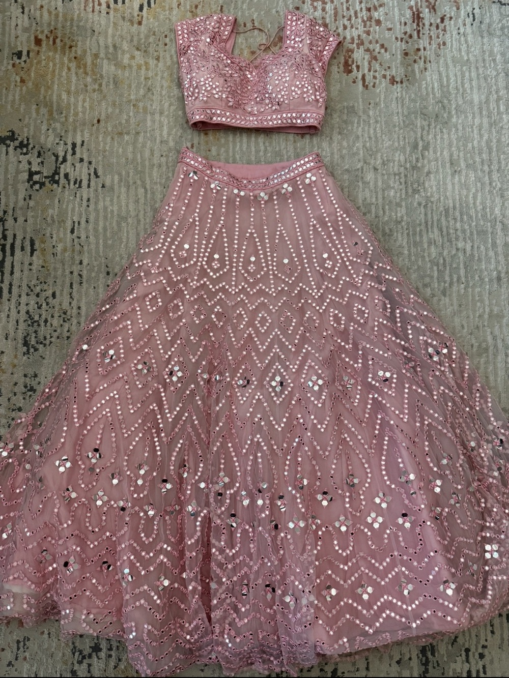Baby pink mirror work lengha choli
